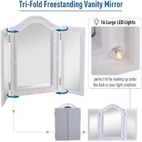 HOMCOM Lighted Tri-Fold Vanity Mirror Large Cosmetic Mirror w/ LED Lights White
