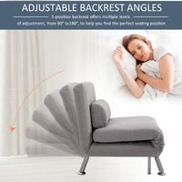 HOMCOM Single Folding 5 Position Convertible Sleeper Chair Sofa Bed Grey