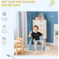 HOMCOM Kids Children Armchair Mini Sofa Wood Frame Anti-Slip Legs High Back Bedroom Playroom Furniture Blue