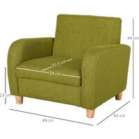 HOMCOM Kids Linen Luxe Armchair Bedroom Playroom Seat w/ Wood Frame Green