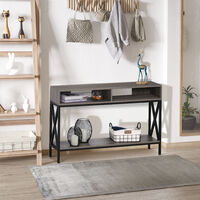 HOMCOM Industrial Style Console Table 3 Compartments Metal Frame Foot Pads Grey