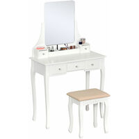 HOMCOM Dressing Table Set With Mirror & Stool 5 Drawers Makeup Dresser Desk