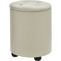 HOMCOM Elegant Linen Storage Ottoman Stool w/ Tufting Padded Top Home Seat Cream