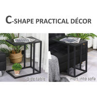 HOMCOM C-Shape Marble-Look Side Table w/ Metal Frame Home Furniture Black