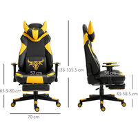 Vinsetto Cool Style PU Leather Racing Gaming Chair Bull Head w/ Pillows Footrest Yellow