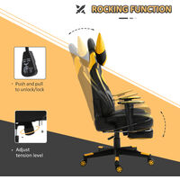 Vinsetto Cool Style PU Leather Racing Gaming Chair Bull Head w/ Pillows Footrest Yellow