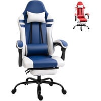 Vinsetto PU Leather Racing Gaming Chair w/ Wheels Pillow Manual Footrest Blue