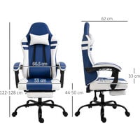 Vinsetto PU Leather Racing Gaming Chair w/ Wheels Pillow Manual Footrest Blue