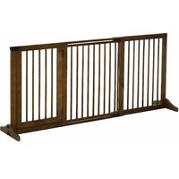 PawHut 166cm Wooden Freestanding Pet Gate Adjustable Length w/ Door Lock Brown