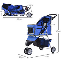 PawHut Cat Puppy 3 Wheels Pet Stroller Dog Pushchair Carrier Blue NEW