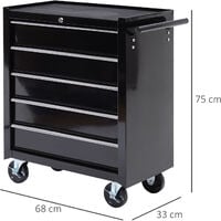 HOMCOM Five-Drawer Tool Storage Cabinet Trolley Rolling Toolbox w/ 4 Wheels