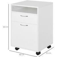 HOMCOM Rolling File Cabinet Office Storage w/ 2 Drawers Shelf Wheels White