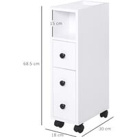 kleankin Slimline Bathroom Storage Unit w/ 2 Drawers 2 Open Compartments Wheels