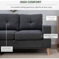 HOMCOM 3-Seater L-Shaped Linen-Look Sofa Wood Frame Sponge Seat Back Cushions
