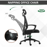 Vinsetto Mesh Back Office Chair Home Work Reclining Ergonomic w/ Headrest Black