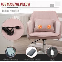 Vinsetto Velvet-Feel Tub Office Chair w/ Massage Pillow Adjustable Height Pink
