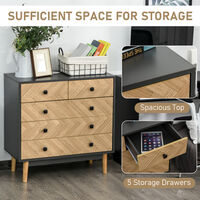 HOMCOM 5-Drawer Storage Cabinet Chest w/ Metal Handles Bedroom Living Room
