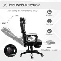 Vinsetto Ergonomic Racing Gaming Chair Office Desk Chair Adjustable Height Recliner with Wheels, Headrest,Lumbar Support Retractable Footrest Home Office, White