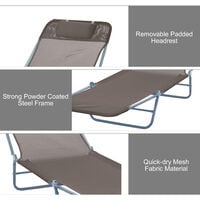 Outsunny Garden Lounger Recliner Adjustable Sun Bed Chair - Brown
