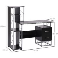 HOMCOM Home Office Desk & Shelf Unit Multi-Level w/ Steel Frame Workstation