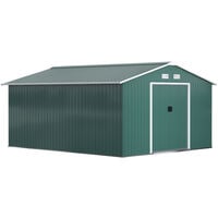 Outsunny 13 X 11ft Garden Storage Shed w/2 Doors Galvanised Metal Green