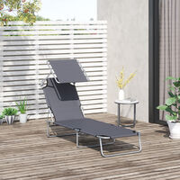 Outsunny Sun Bed Chairs Garden Lounger Recliner Reclining Folding Relaxer Beach Chair Patio Camping Grey