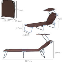 Outsunny Sun Bed Chairs Garden Lounger Recliner Folding Relaxer Beach Chair Patio Camping New Coffee