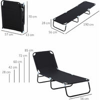 Outsunny Folding Lounge Chair Outdoor Chaise Lounge for Bench Patio Black