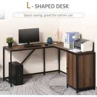 HOMCOM L-Shaped Computer Corner Desk w/ Cabinet Adjustable Shelf Home Office