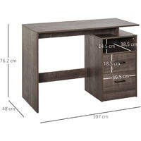 HOMCOM Computer Desk w/ Shelf, Drawer Home Writing Table, Grey Wood Grain