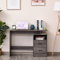 HOMCOM Computer Desk w/ Shelf, Drawer Home Writing Table, Grey Wood Grain