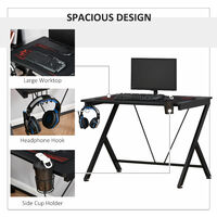 HOMCOM Gaming Desk Computer Table Metal Frame with Cup Holder, Headphone Hook, Cable Hole, Black