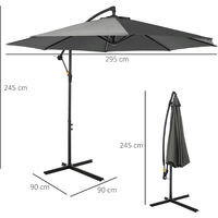 Outsunny 3(m) Garden Banana Parasol Cantilever Umbrella w/ Base, Grey