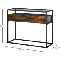 HOMCOM Industrial Style Console Table Desk w/Drawers Glass Shelf Home Furniture