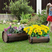 Outsunny 2PCs Wooden Flower Plant Pot Outdoor & Indoor Plant Box with Solid Wood