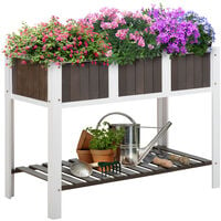 Outsunny Wooden Planter Raised Elevated Garden Bed with Shelf Outdoor/Indoor