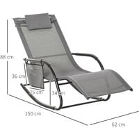 Outsunny Breathable Mesh Rocking Chair Outdoor Recliner w/ Headrest Grey