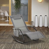 Outsunny Breathable Mesh Rocking Chair Outdoor Recliner w/ Headrest Grey