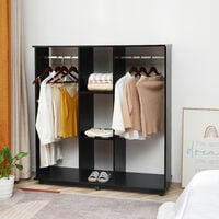 HOMCOM Mobile Double Open Wardrobe w/ Clothes Hanging Rail Colthing Black