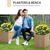 Outsunny Wooden Garden Planter & Bench Combination Garden Raised Bed Natural