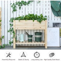 Outsunny 84cm Wooden Raised Garden Plant Bed Stand Outdoor Flower Grow Bed Box