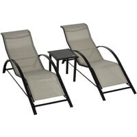 Outsunny 3 Pieces Lounge Chair Set Garden Sunbathing Chair w/ Table Grey