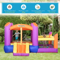 Outsunny Bouncy Castle with Slide Pool House Inflatable w/ Inflator Multi-color