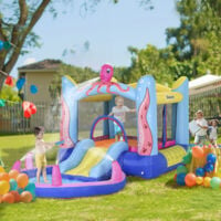 Outsunny Kids Bounce Castle House Inflatable Trampoline Slide Water Pool 3 in 1 with Inflator for Kids Age 3-8 Octopus Design 3.6 x 1.75 x 1.8m