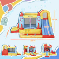 Outsunny Bouncy Castle with Slide Pool Rocket Trampoline w/ Carrybag Inflator
