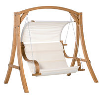Outsunny Wooden Porch Swing Chair A-Frame Wood Log Swing Bench Chair With Canopy and Cushion for Patio Garden Yard