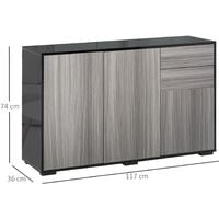HOMCOM 2 Drawer 2 Cupboard Freestanding Storage Cabinet Home Organisation Black & Grey