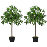 Outsunny Set of 2 90cm Artificial Topiary Bay Laurel Ball Trees Decorative w/ Pot