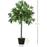 Outsunny Set of 2 90cm Artificial Topiary Bay Laurel Ball Trees Decorative w/ Pot