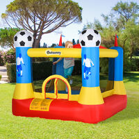Outsunny Kids Bouncy Castle Football House w/ Net Outdoor Trampoline 3-8 Yrs